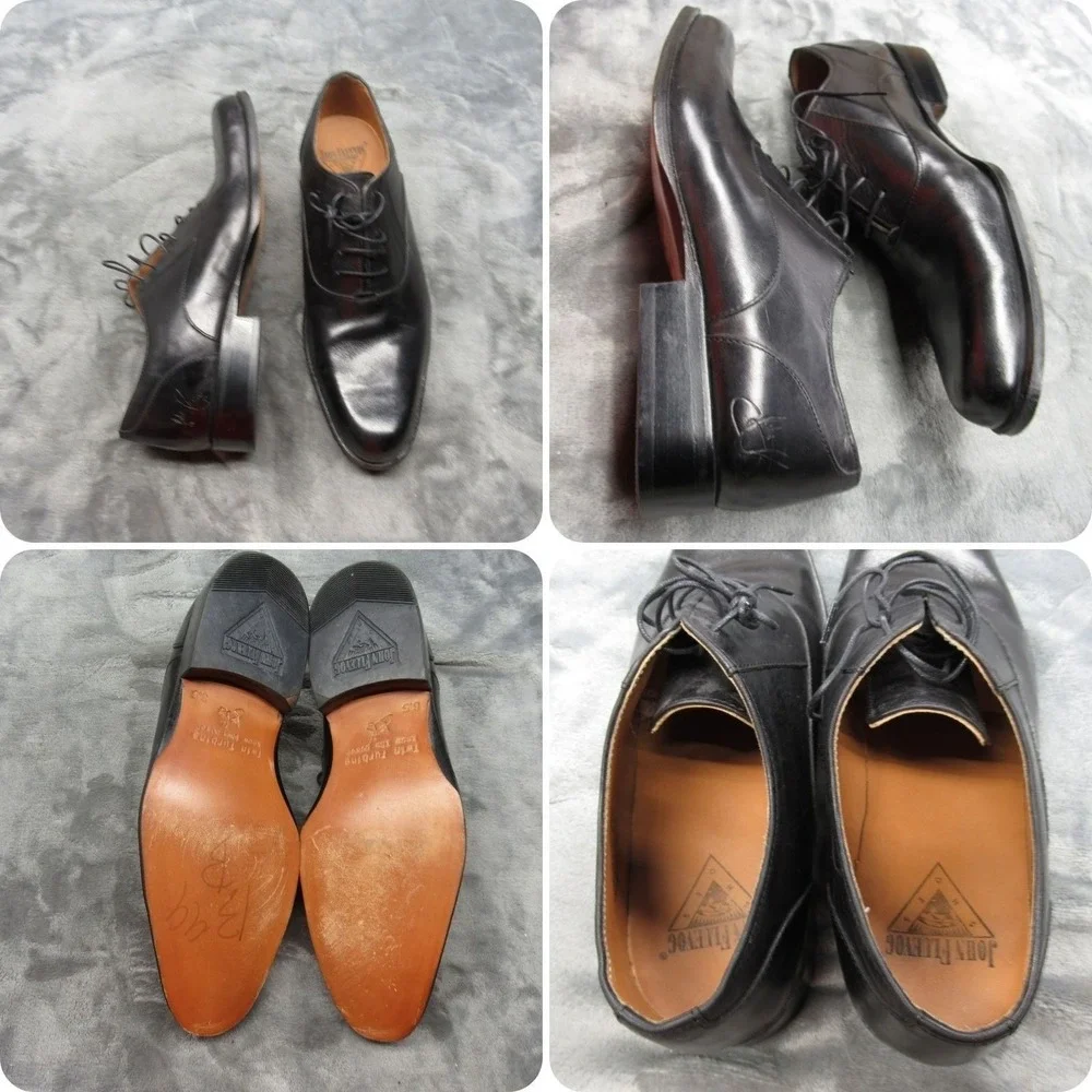 John Fluevog Shoes Men 8.5 Black Leather Oxford Dress Shoes Twin Turbine Formal